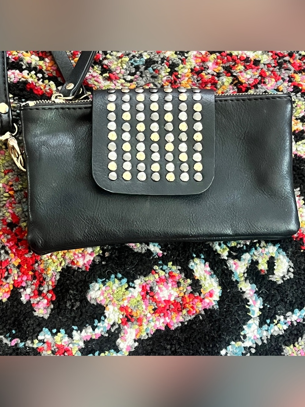 Olivia Miller Wristlet Clutch Black Studded Mixed Metal Edgy Rock Indie Bag Y2K